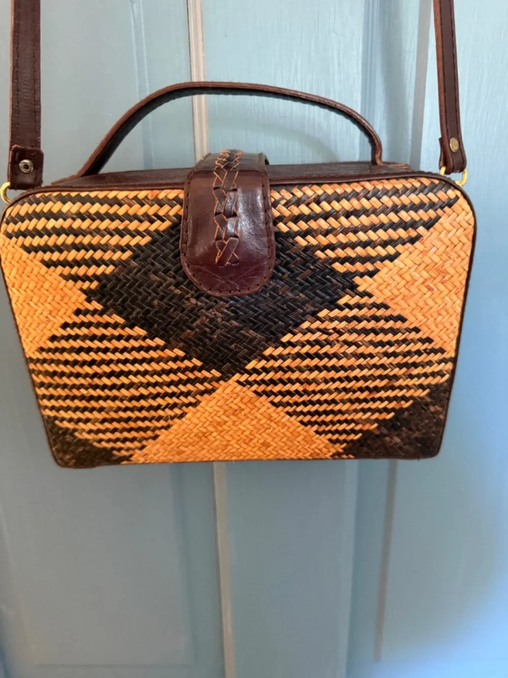 Elliott Lucca Woven Rattan Crossbody Bag Brown Tan